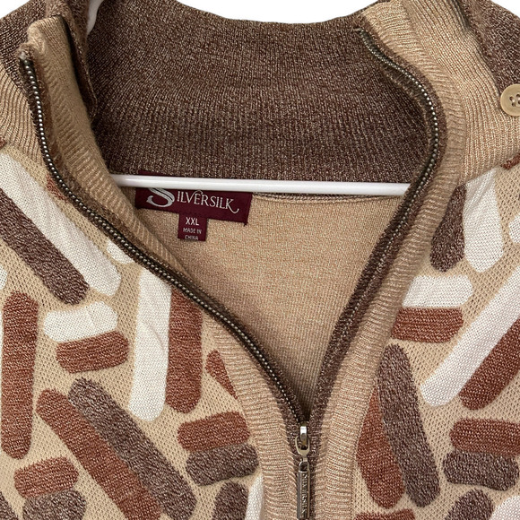 Silversilk Men’s Heavy Sweater XXL Tan-Brown Full Zip Pockets Fall-Winter - Picture 5 of 10